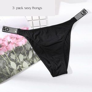 3 Pack Thongs for Women Letter Rhinestones G-String Low-rise